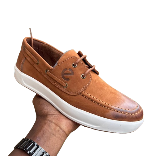 ECCO Men’s Premium Leather Hybrid Boat Shoe Sneakers – Tan